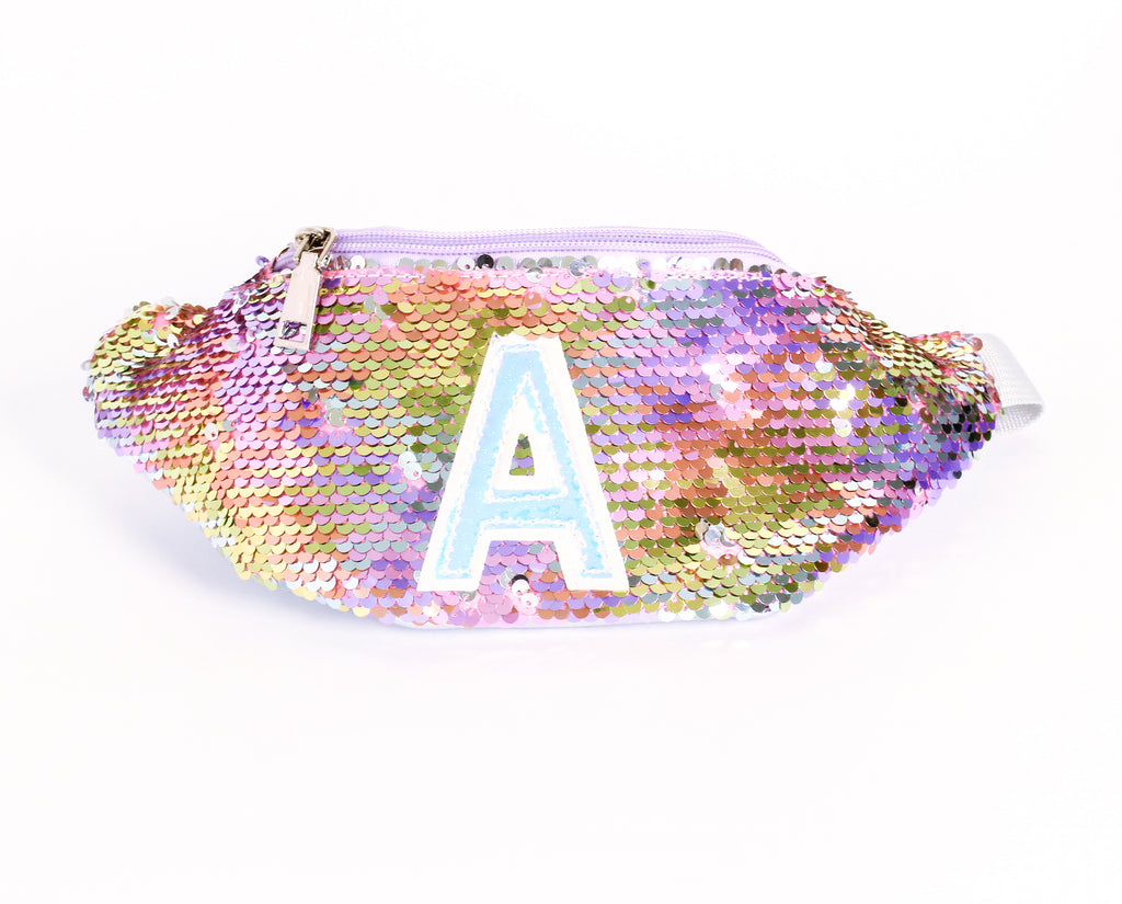Reversible Sequin Belt Bag With Initial A