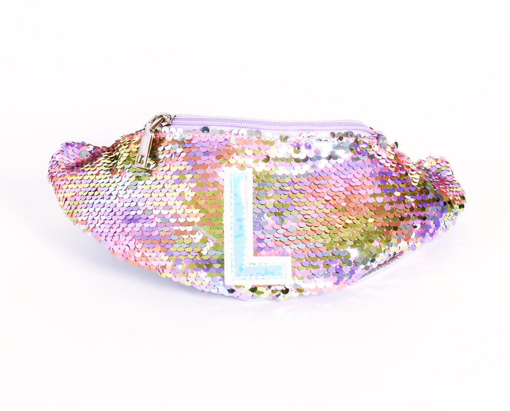 Reversible Sequin Belt Bag With Initial L